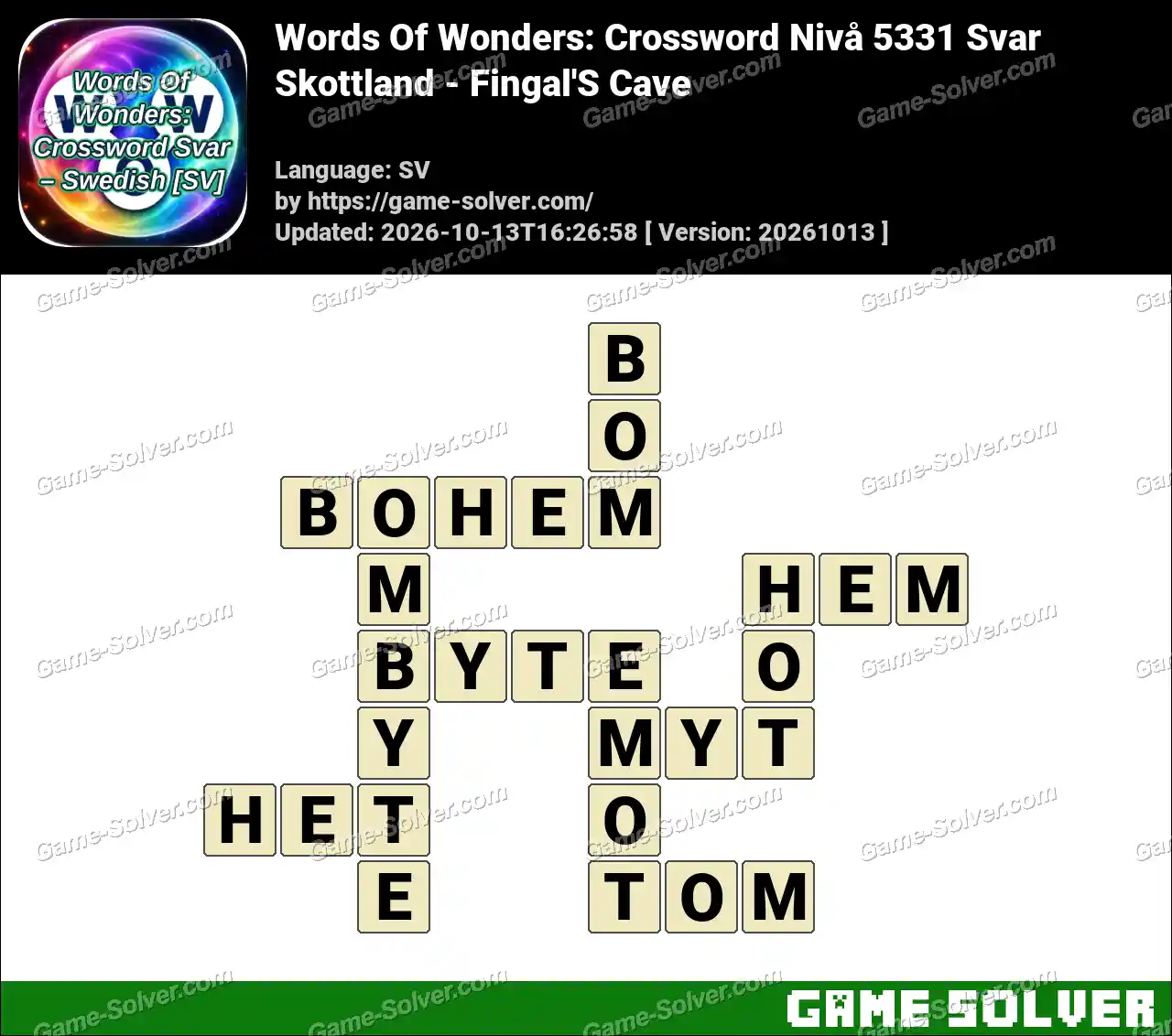 Words Of Wonders: Crossword Nivå 5331 Svar – Skottland – Fingal’S Cave